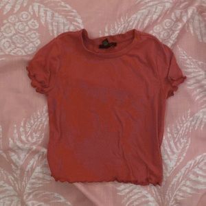 Forever 21 Ribbed Orange Ruffle Trimmed Shirt